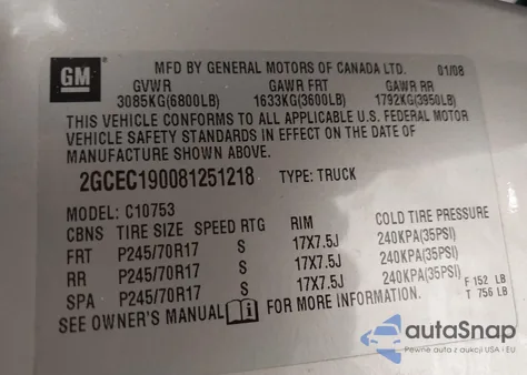 2008 Chevrolet Silverado C1500 из США, поврежденный, VIN 2GCEC190081251218